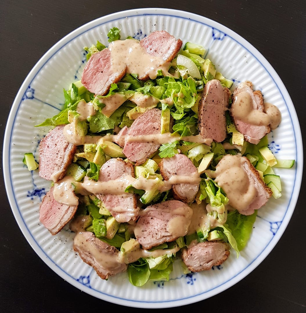Frokostsalat med and og goma dressing